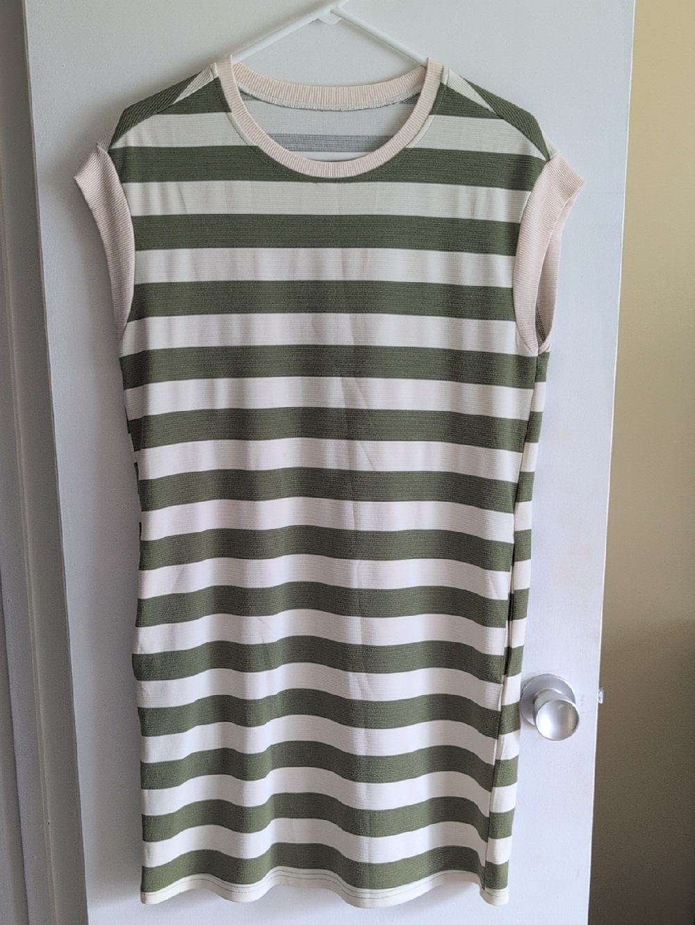 Amazon Olive & Cream Striped Sleeveless Mini Dress